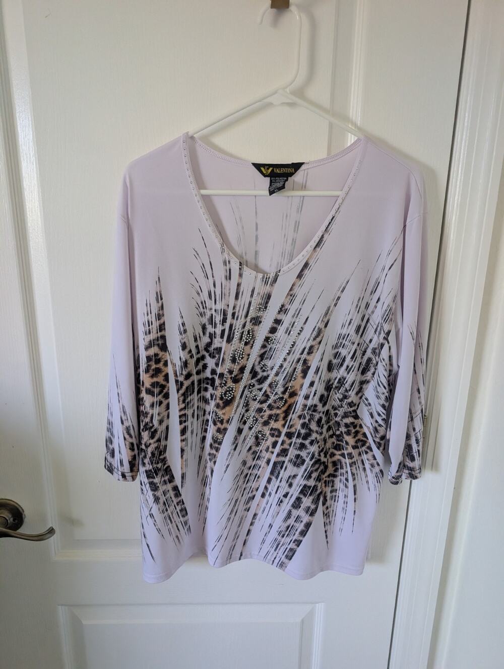 Valentina Animal Print Rhinestone Tunic Top Women's XL 3/4 Sleeve Vintage